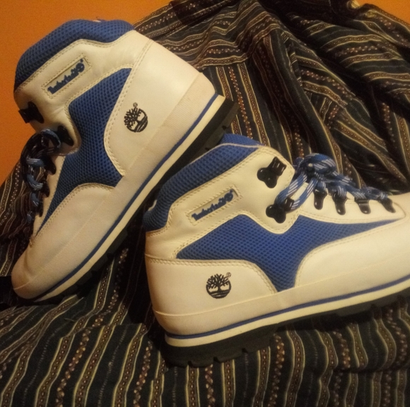 blue and white timberlands